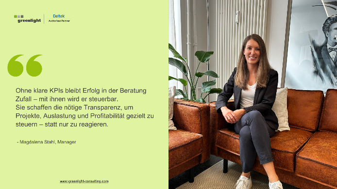 Consulting KPI für Dienstleister - Zitat und Bild Magdalena Stahl, Managerin bei Greenlight Consulting