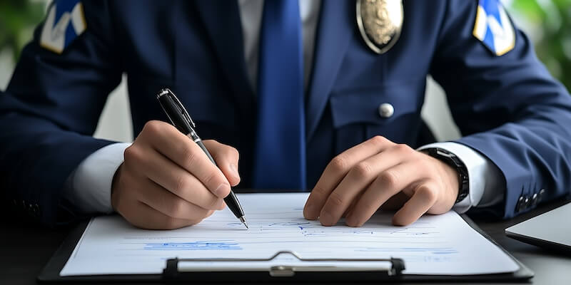 Polizeikommissaranwärter unterschreibt BU-Vertrag - Symbolbild für Dienstunfähigkeitsversicherung Beamtenanwärter AB